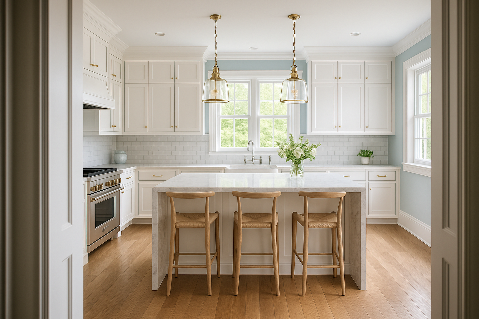 looking into a hamptons style kitchen from the doorway